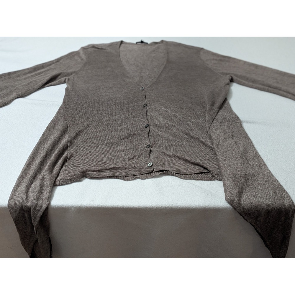 Eileen Fisher L 100% Linen Brown Button Down Cardigan High Low Long Lagenlook